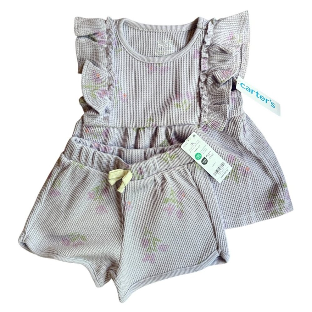 Floral Waffle Tee Shirt and Pants Set